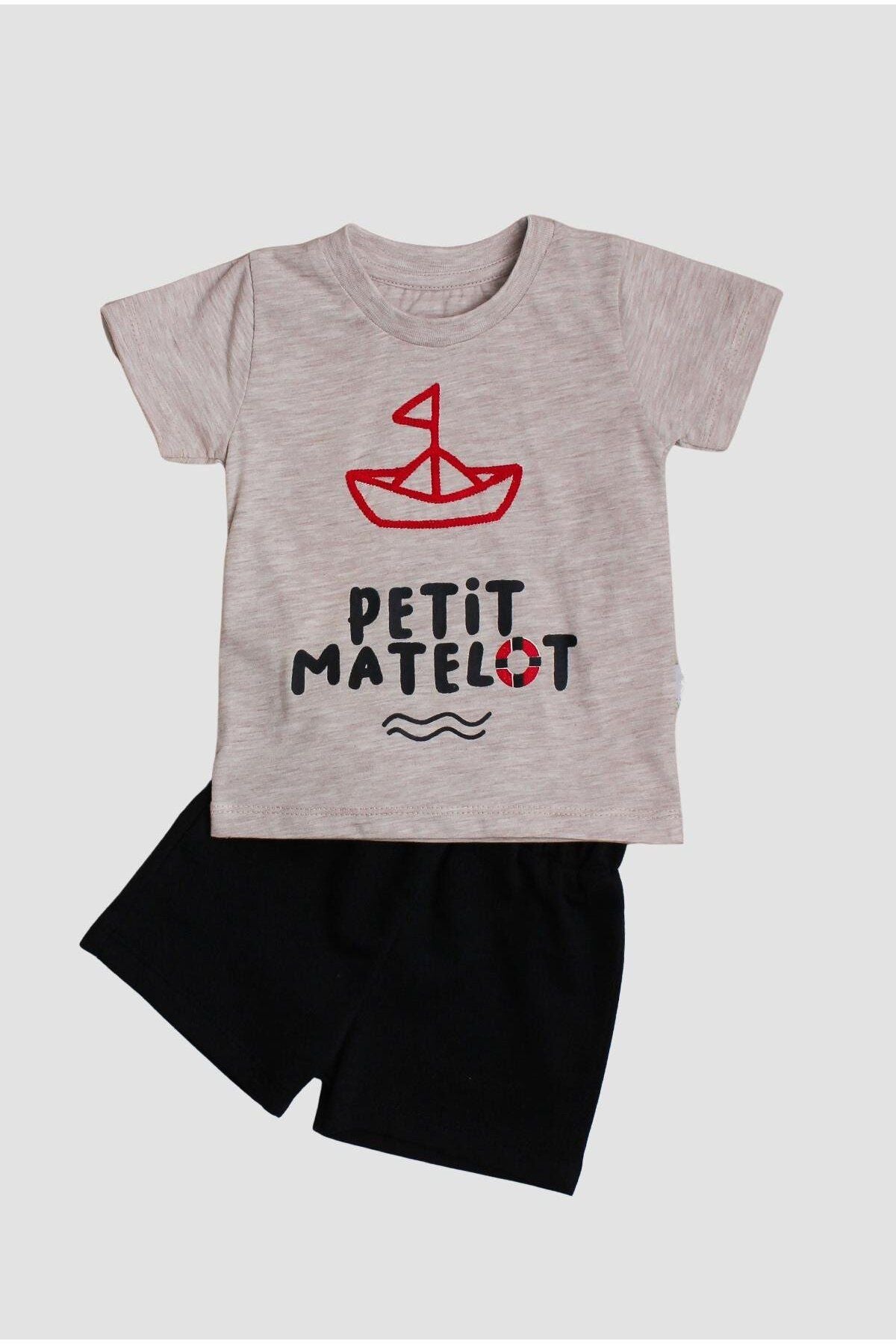 Yelken nakışlı Petit Matelot Yazılı 2'li Tişört Alt Üst Takım